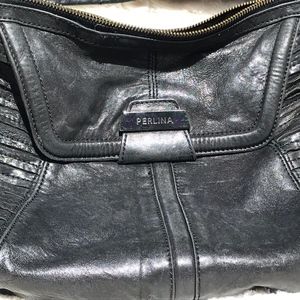 Perlina Black Leather Shoulder Bag